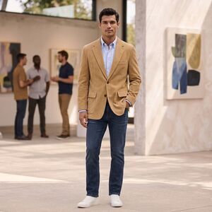 Vintage John Weitz Palm Beach Tan Corduroy Blazer Sport Coat Leather Buttons USA